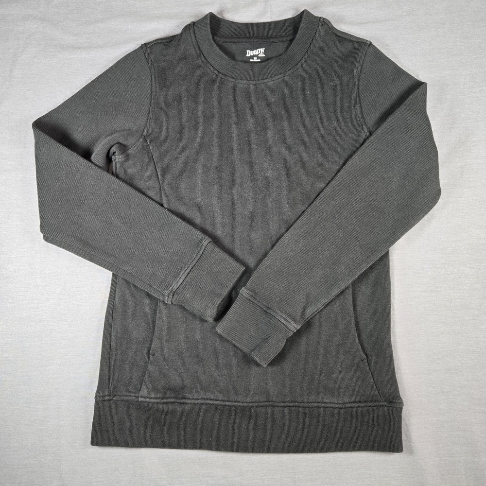 DULUTH TRADING CO. Women's Rib Crewneck Sweatshirt Black 100% Cotton XS Gorpcore
